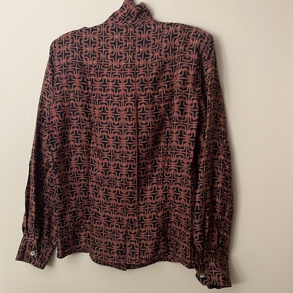 Christian Dior Beautiful Vintage Brown Silk PussyBow Long Sleeve Blouse Size 12 - Picture 4 of 5